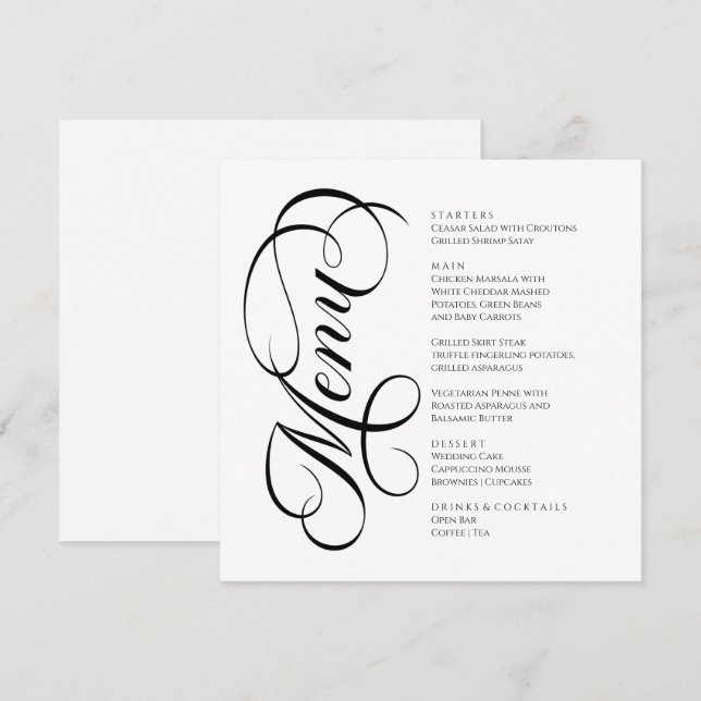Elegant modern Menu Black and White (Frente/Verso)