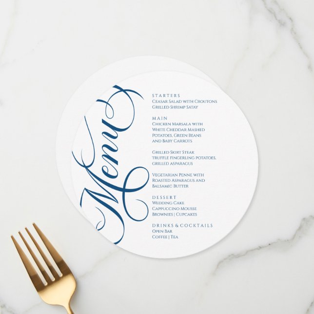 Elegant modern Menu White and Blue Navy (Frente/Verso In Situ)