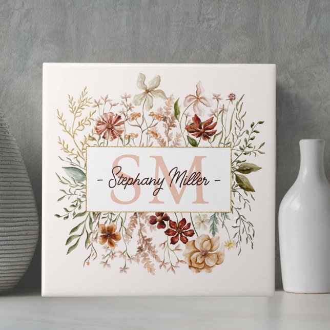 Elegant Monogram Watercolor Fall Wildflower Floral (In situ)
