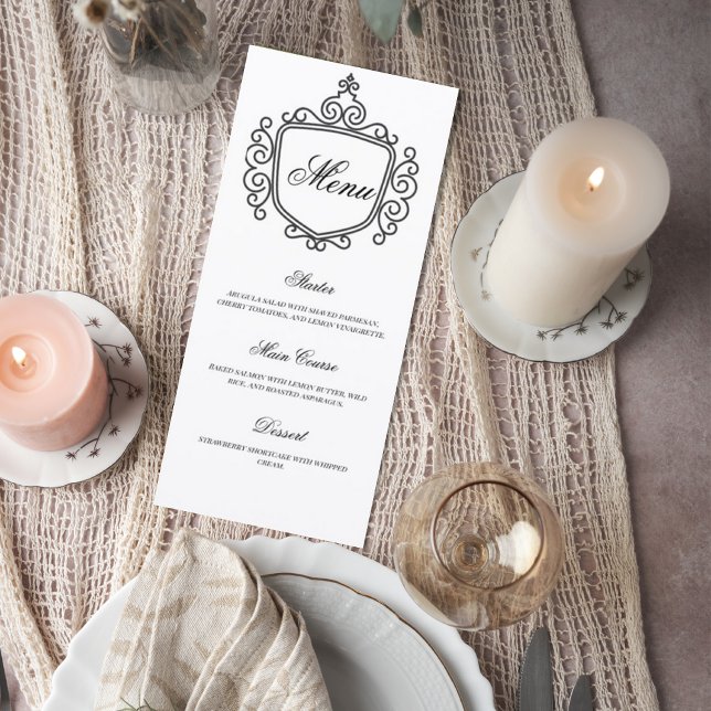 Elegant Monogram Wedding Menu Card (Criador carregado)