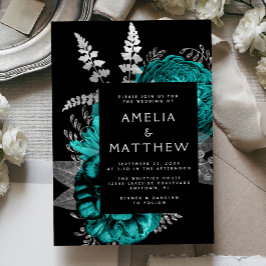 Elegant Moody Dark Floral Teal Silver Wedding