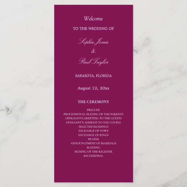Elegant Mulberry Wedding Program (Frente)