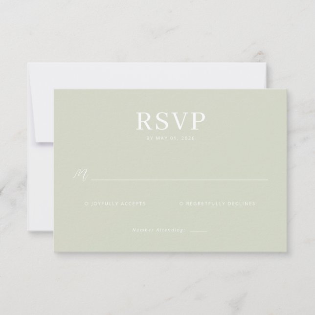 Elegant Muted Green RSVP Card (Frente)