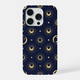 Elegant Navy and Gold Celestial Moon & Sun Pattern