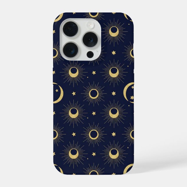 Elegant Navy and Gold Celestial Moon & Sun Pattern (Verso)