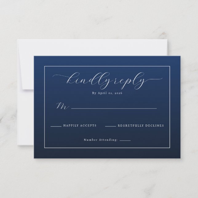 Elegant Navy Blue RSVP Card (Frente)