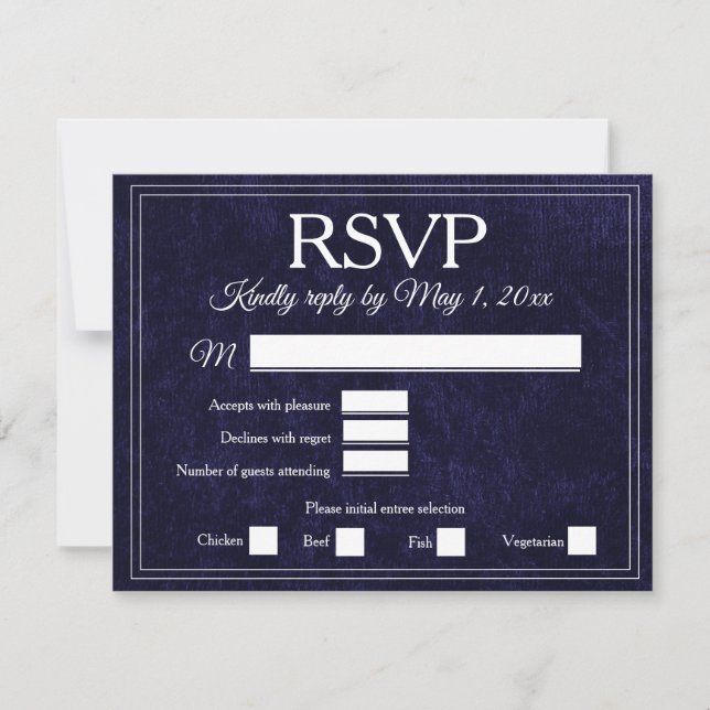 Elegant Navy Blue Velvet RSVP Wedding (Frente)