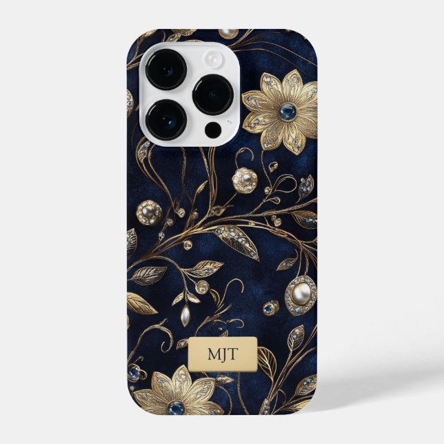 Elegant Navy Gold Floral Phone Case (Verso)
