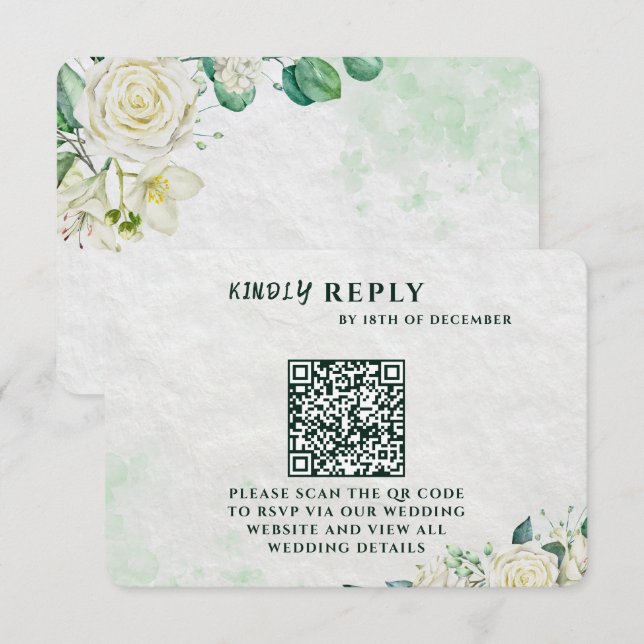 Elegant Organic Modern Wedding RSVP Card  (Frente/Verso)