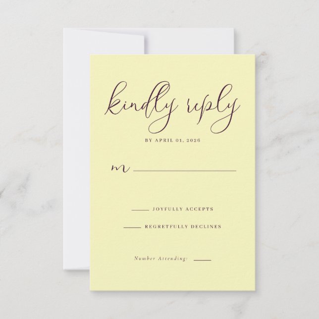 Elegant Pale Yellow RSVP Card (Frente)