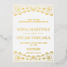 Elegant Papel Picado White e Dourado Casamento