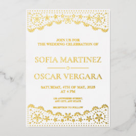 Elegant Papel Picado White e Dourado Casamento