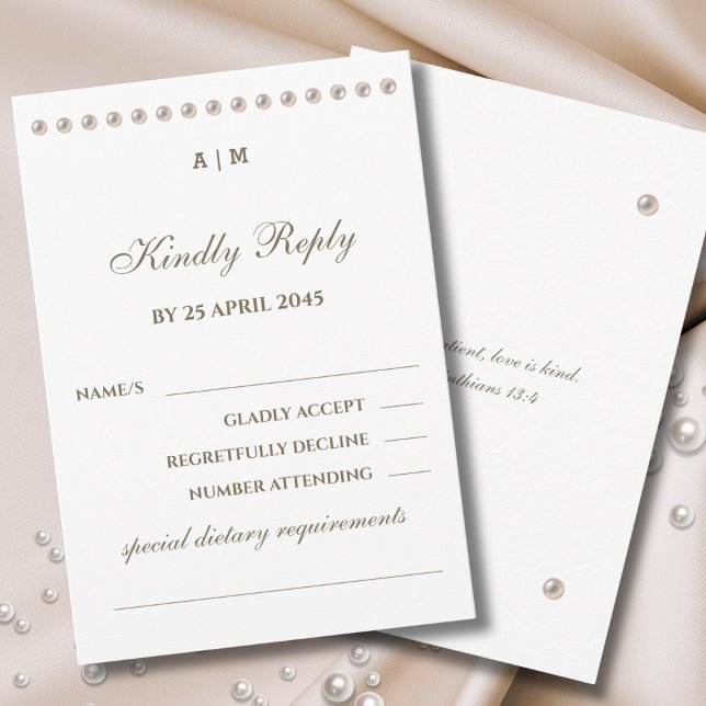 Elegant Pearl Christian Wedding RSVP Card  (Criador carregado)
