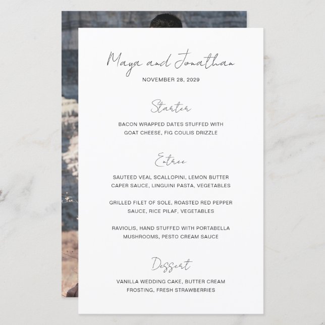 Elegant Photo Modern Wedding Menu (Frente/Verso)