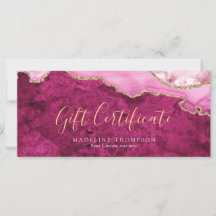 Elegant Pink Agate Gift Certificate Gift Card