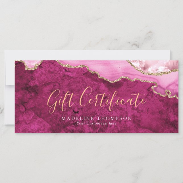 Elegant Pink Agate Gift Certificate Gift Card (Frente)