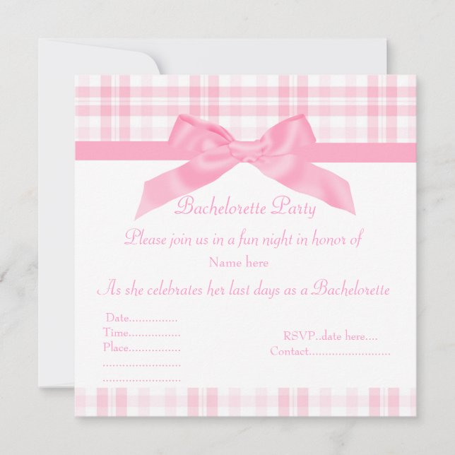 ELEGANT PINK BACHELORETTE CONVITE tartan (Frente)