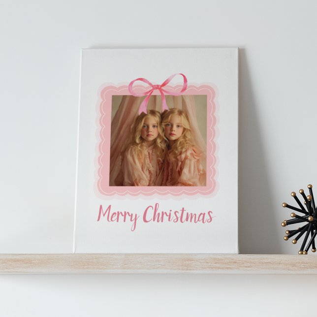 Elegant Pink Bow Merry Christmas Custom Canvas (Criador carregado)