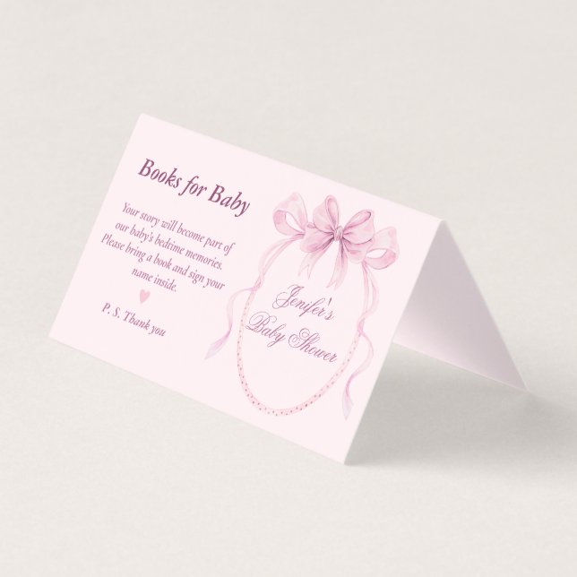 Elegant Pink Bow Theme Books for Baby Card (Frente)