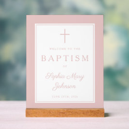 Elegant Pink Cross Girl Baptism Welcome