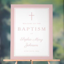 Elegant Pink Cross Girl Baptism Welcome
