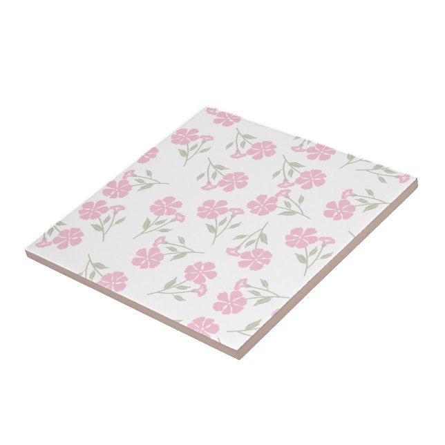 Elegant Pink Floral Pattern Ceramic Tile for Home  (Lateral)