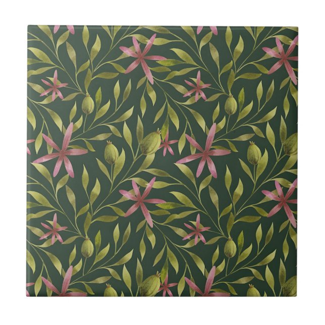 Elegant Pink Flower Pattern on Dark Background (Frente)