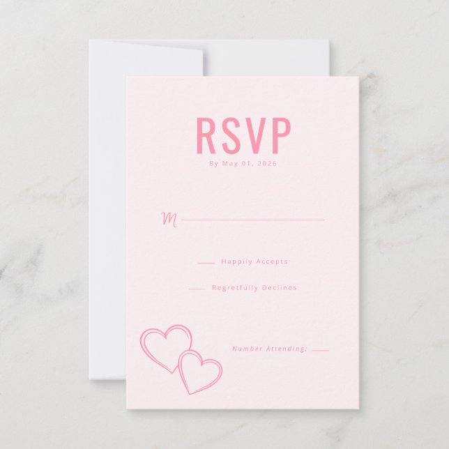 Elegant Pink Heart RSVP Card (Frente)