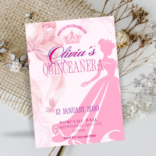 Elegant Pink Princess Quinceañera Invitation (Criador carregado)