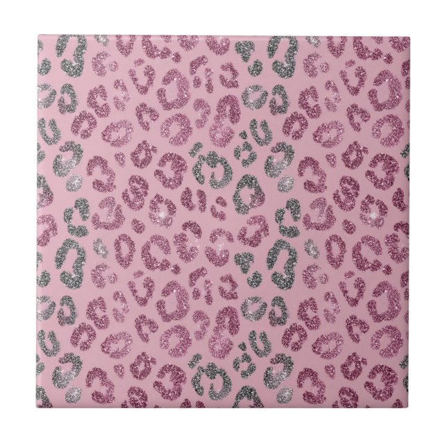 Elegant Pink Silver Glitter Leopard on Rose Gold (Frente)