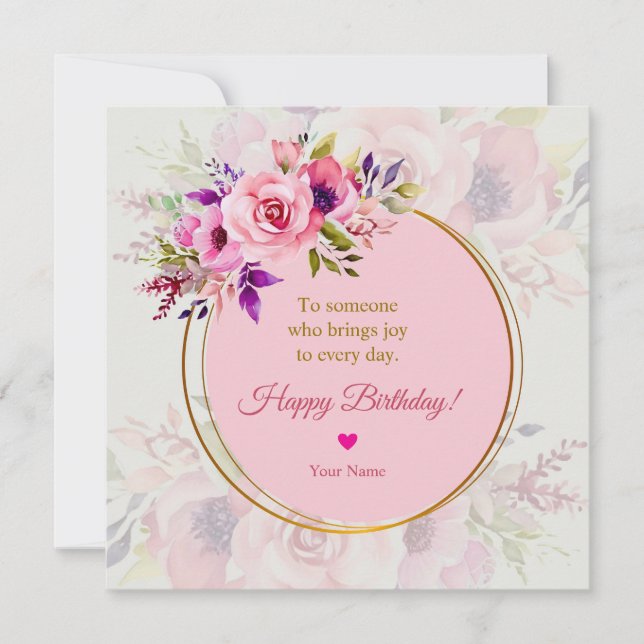 Elegant Pink Watercolor Floral Birthday (Frente)