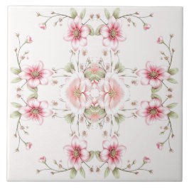 Elegant Pink White Floral Ceramic Tile