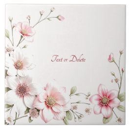 Elegant Pink White Floral Ceramic Tile