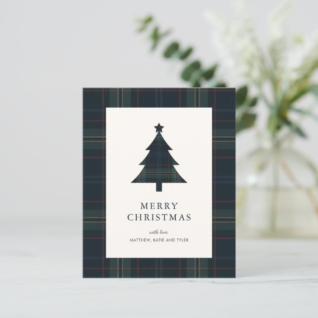Elegant Plaid Budget Christmas Card (Em pé/Frente)