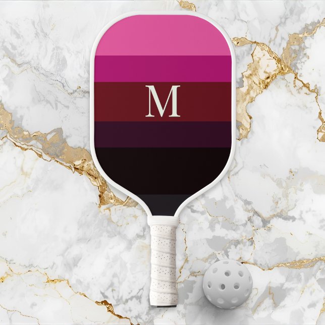 Elegant Plum Fuchsia Color Block Monogrammed (A monogrammed pickleball paddle with sleek color block design in plum, burgundy and fuchsia pink)
