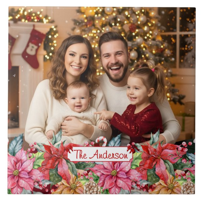 Elegant Poinsettia Floral Custom Photo (Frente)