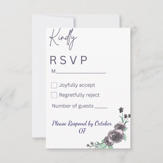 Elegant purple & black watercolor RSVP Card (Frente)