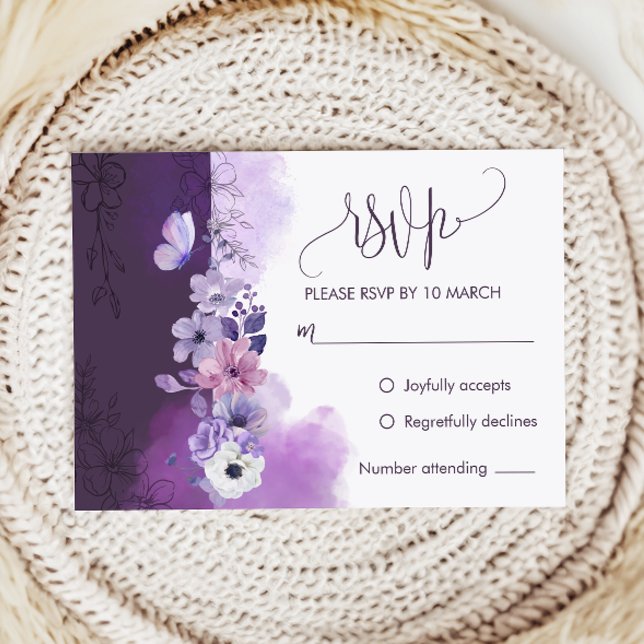 Elegant Purple Wedding RSVP Response Card (Criador carregado)
