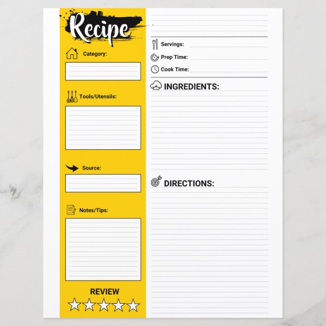 Elegant Recipe Paper Sheet (Full Page Fillable) (Frente)