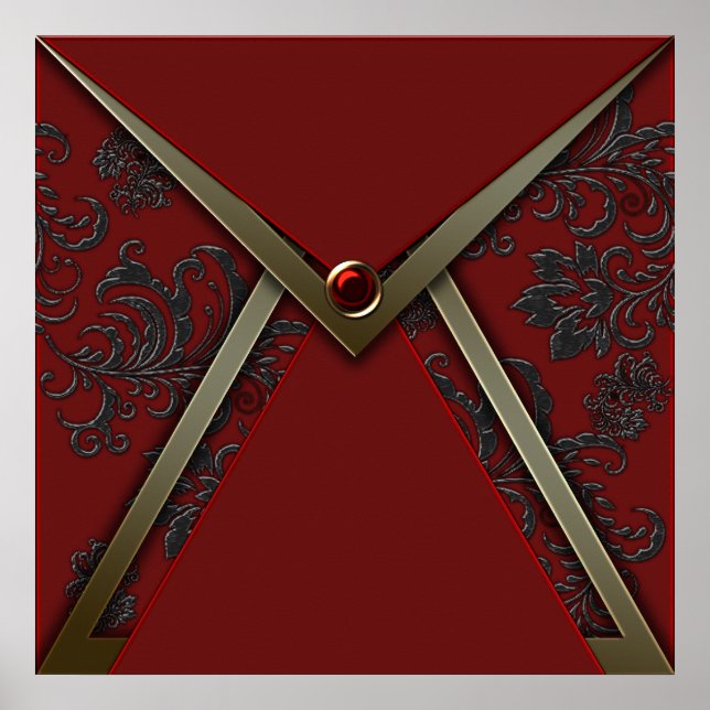Elegant Red Black Damask Gold Event Poster (Frente)