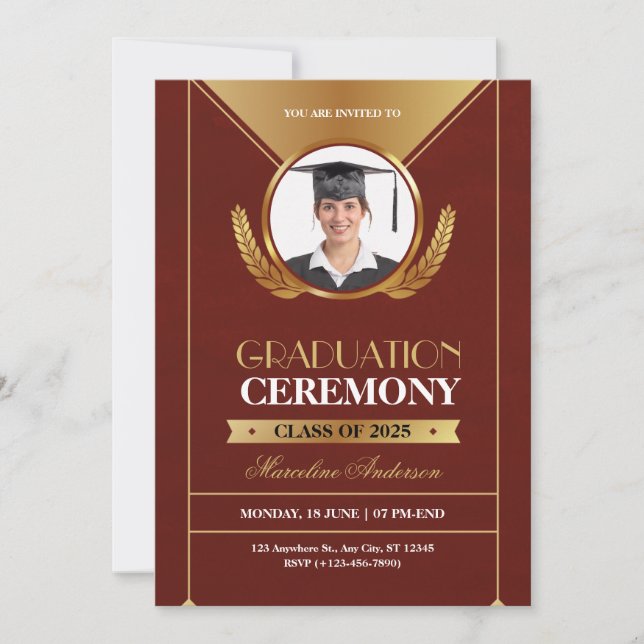 Elegant Red Gold Graduation Ceremony Invite (Frente)