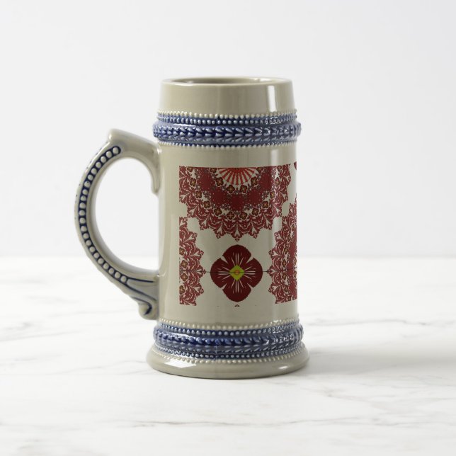 Elegant Red Mandala Pattern Beer Stein – Artistic  (Esquerda)