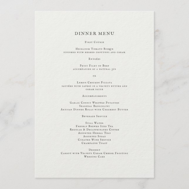 Elegant Romantic Floral Dinner Menu (Frente)