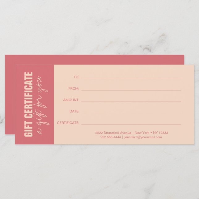 Elegant Rose & Ivory Business Gift Certificate (Frente/Verso)