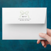 Elegant Sage Green Bow Monogram Wedding Address
