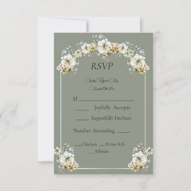 Elegant Sage Green Floral Wedding RSVP Card (Frente)