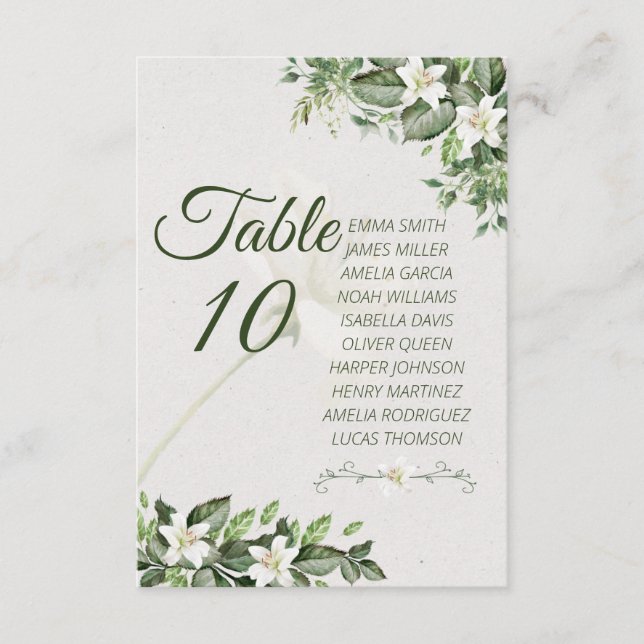 Elegant Sage Green Foliage Table Number with Guest (Frente)