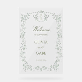 Elegant Sage Green French Floral Wedding Sign
