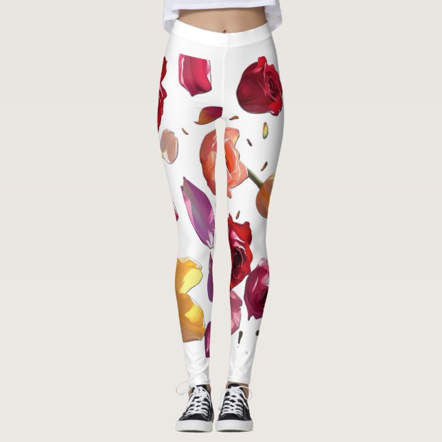 Elegant Scattered Floral Petal Leggings | Modern  (Frente)