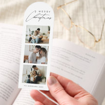 Elegant Script 3 Photo Modern Merry Christmas Card